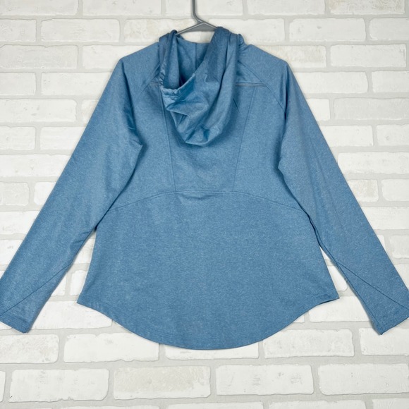 Storm Creek Womens Blue Heathered Quarter Zip Hoodie Thumbhole Active Top Large - Picture 8 of 15